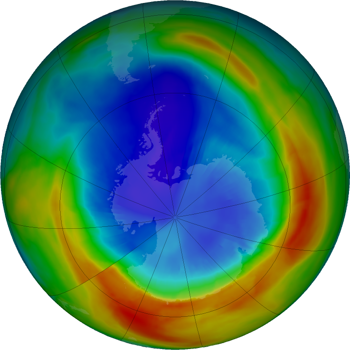 Antarctic ozone map for 04 September 2019